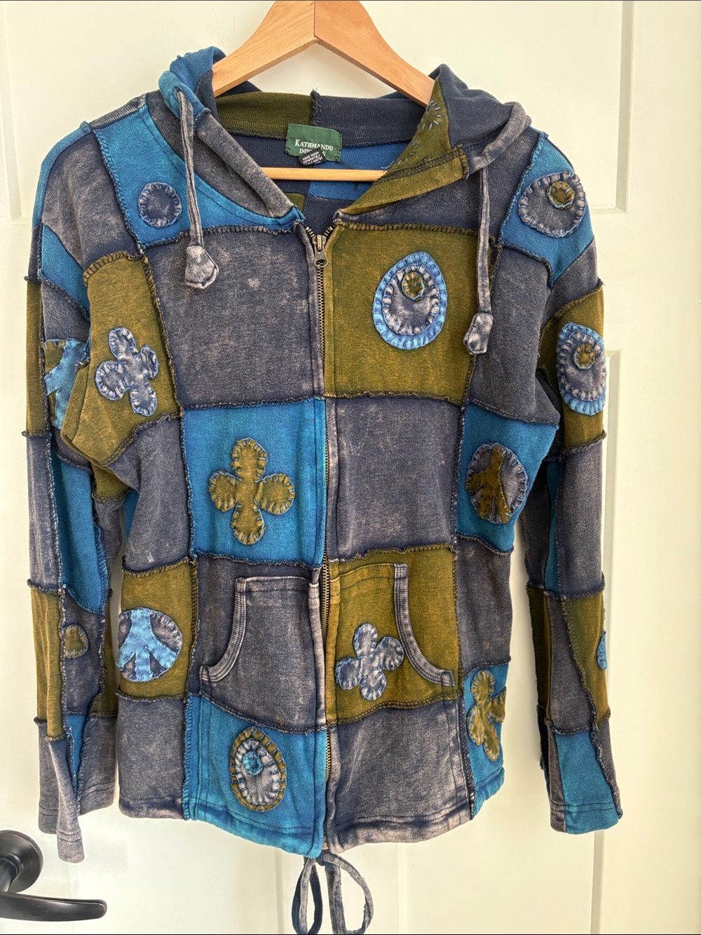 Kathmandu Blue & Olive Patchwork Zip Hoodie